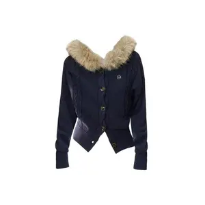 Women??s Hooded Knit Cardigan with Fur Collar | 2025 Autumn Winter Lazy Chic Pullover | Cable Knit Casual Sweater Top Knitwear Womenswear