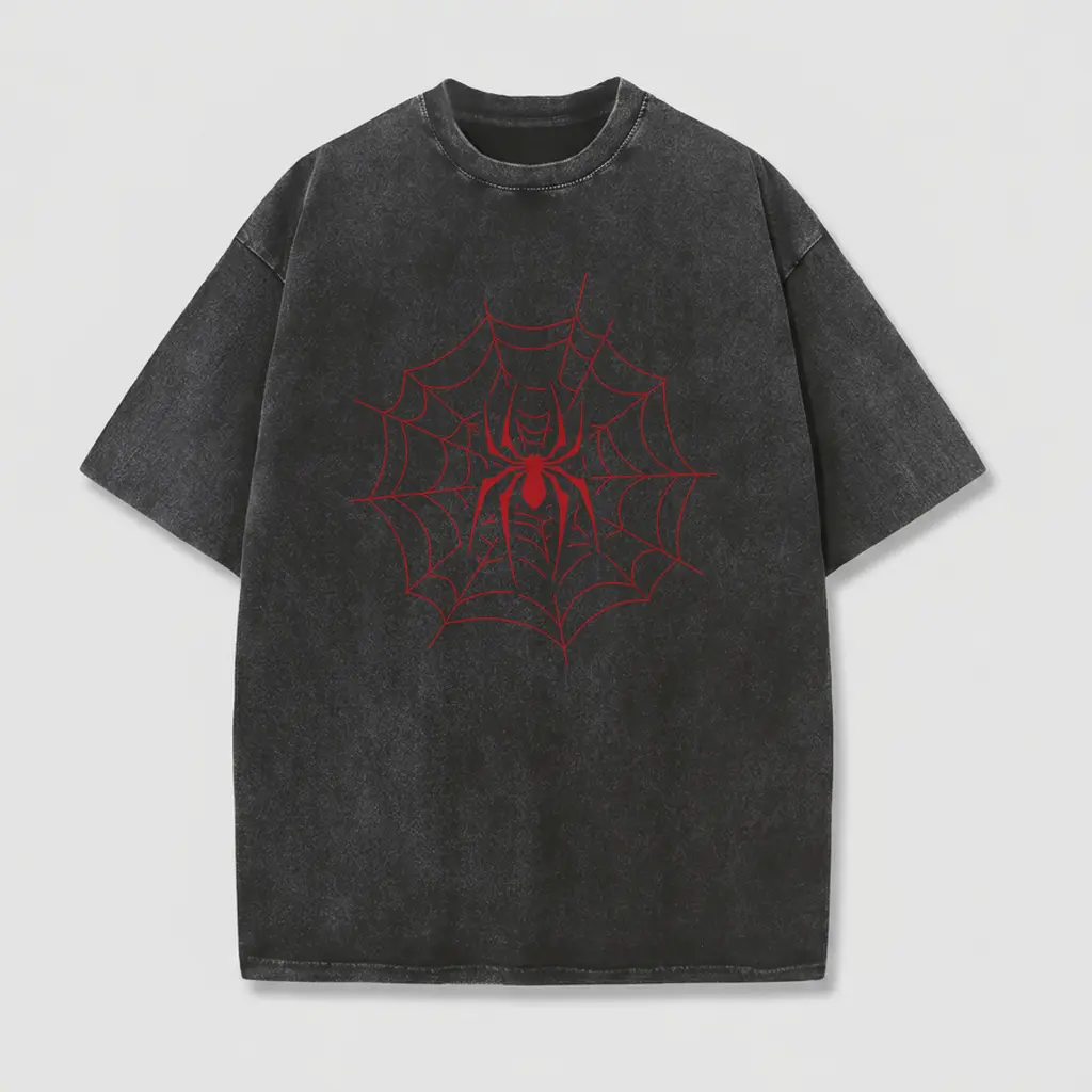 Spiderweb Motif Cotton Graphic T-Shirt for Men, Grunge Style Graphic Tee, Casual Streetwear，statement outfit