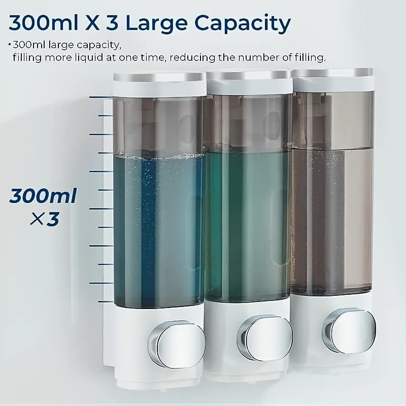 Shower Dispenser 3 Chamber Wall Mounted - Shampoo and Conditioner Dispenser - Shampoo Dispenser for Shower - Shower Soap Dispenser Bathroom 3x10.14oz Plastic