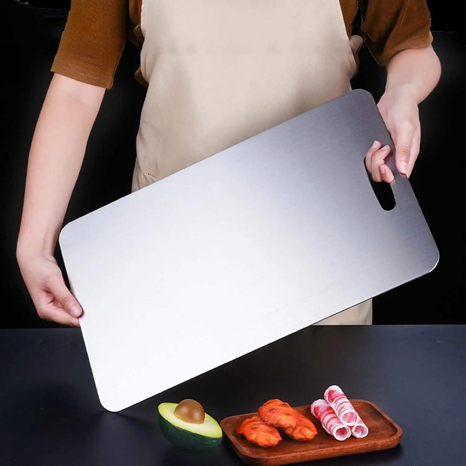 Stainless Steel Cutting Board, 1/2 Counts Non-slip Double Sided Food-grade Chopping Board for Meat & Vegetable & Fruit, Kitchen Cooking Food Accessori
