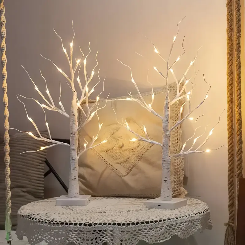 2pcs 2-foot Battery-Operated Birch LED Trees - Unique Decor Party Lights with Pre-Installed Artificial Tree Branches, Indoor Wedding Desktop Centerpieces, Home Gift Decor