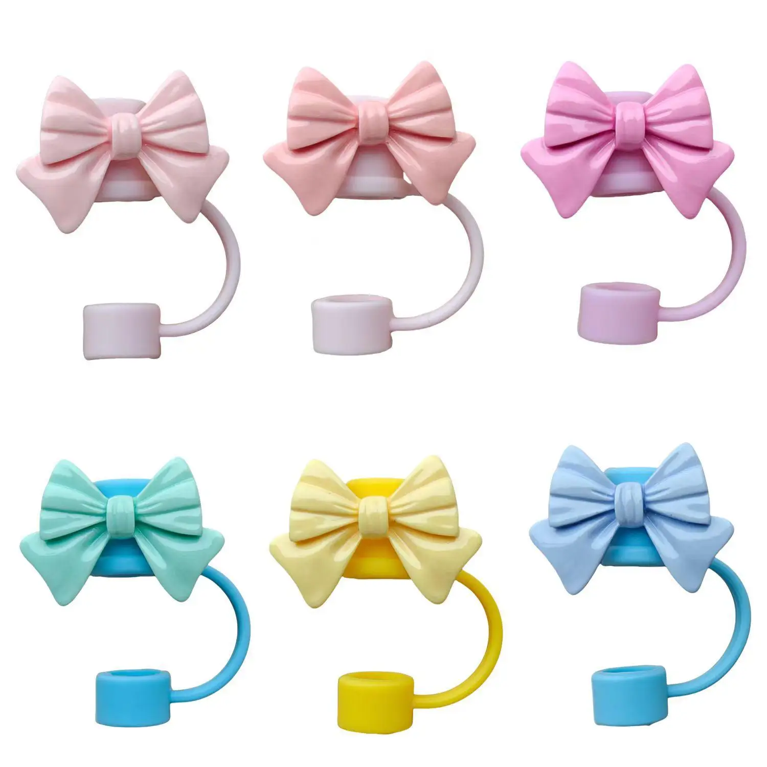 Bow Shaped Straw Cover, 6 Counts Reusable Cute Straw Tips Cover, Silicone Straw Covers Cap for Men and Women, Other Sports Accessories, Christmas Gift