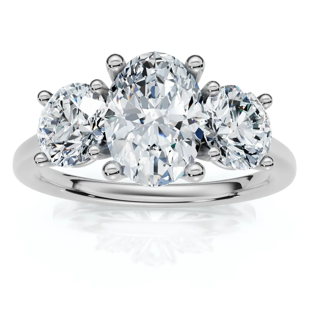 2Ct TWW Oval Lab Grown 3-Stone Diamond Engagement Ring in White or Yellow Gold