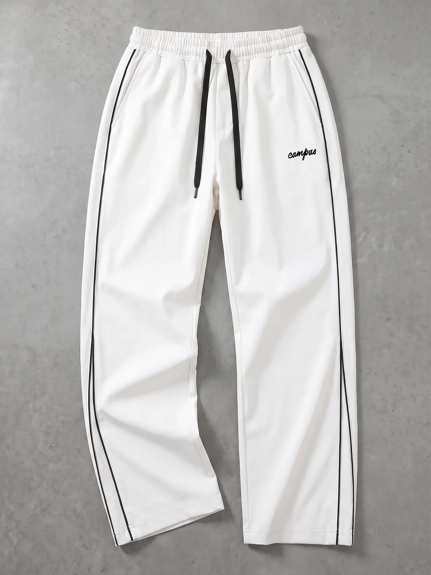 Men's Campus Track Pants Back To School Gift for Teen Boys College Style Sweatpants Wide Leg Athletic Pants with Side Stripe Drawstring Waist Casual Streetwear Jogger Pants Loose Fit Lounge Pants for School Travel Workout