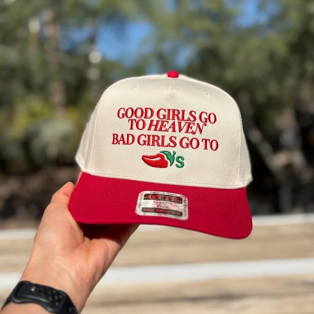 Good Girls Go To Heaven Trucker Cap, Funny Flirty Embroidered Snapback Hat, Two Tone Baseball Cap, Trendy Sassy Quote Hat