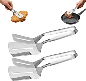 Long Handle Grill Tongs – Stainless Steel Anti-Scald Spatula Clamp for Steak, Pizza & More