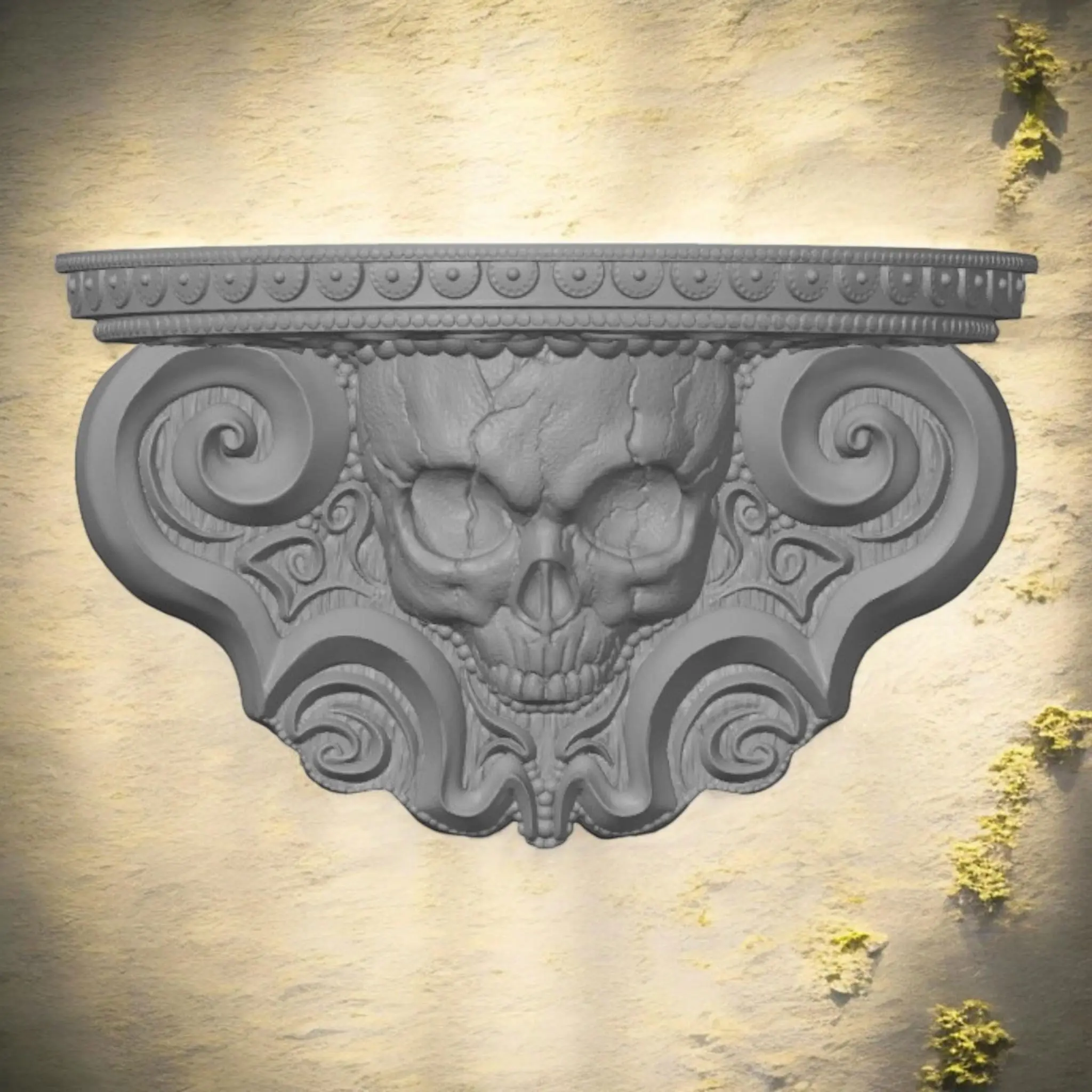 Cranio Mini Shelf: 3D Printed Skull Shelf Floating Wall Decor, Gothic Halloween Home Art, Unique Custom Decor for Spooky Style Decorative Organiser