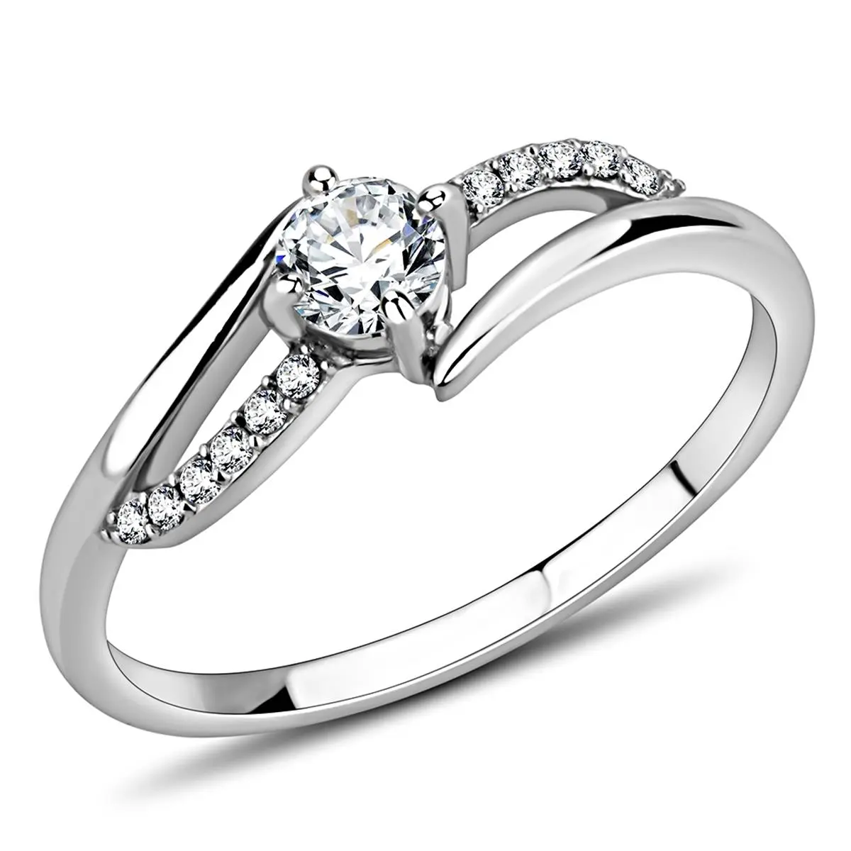 Alamode DA144-7 Women High Polished Stainless Steel Ring with AAA Grade CZ in Clear - Size 7