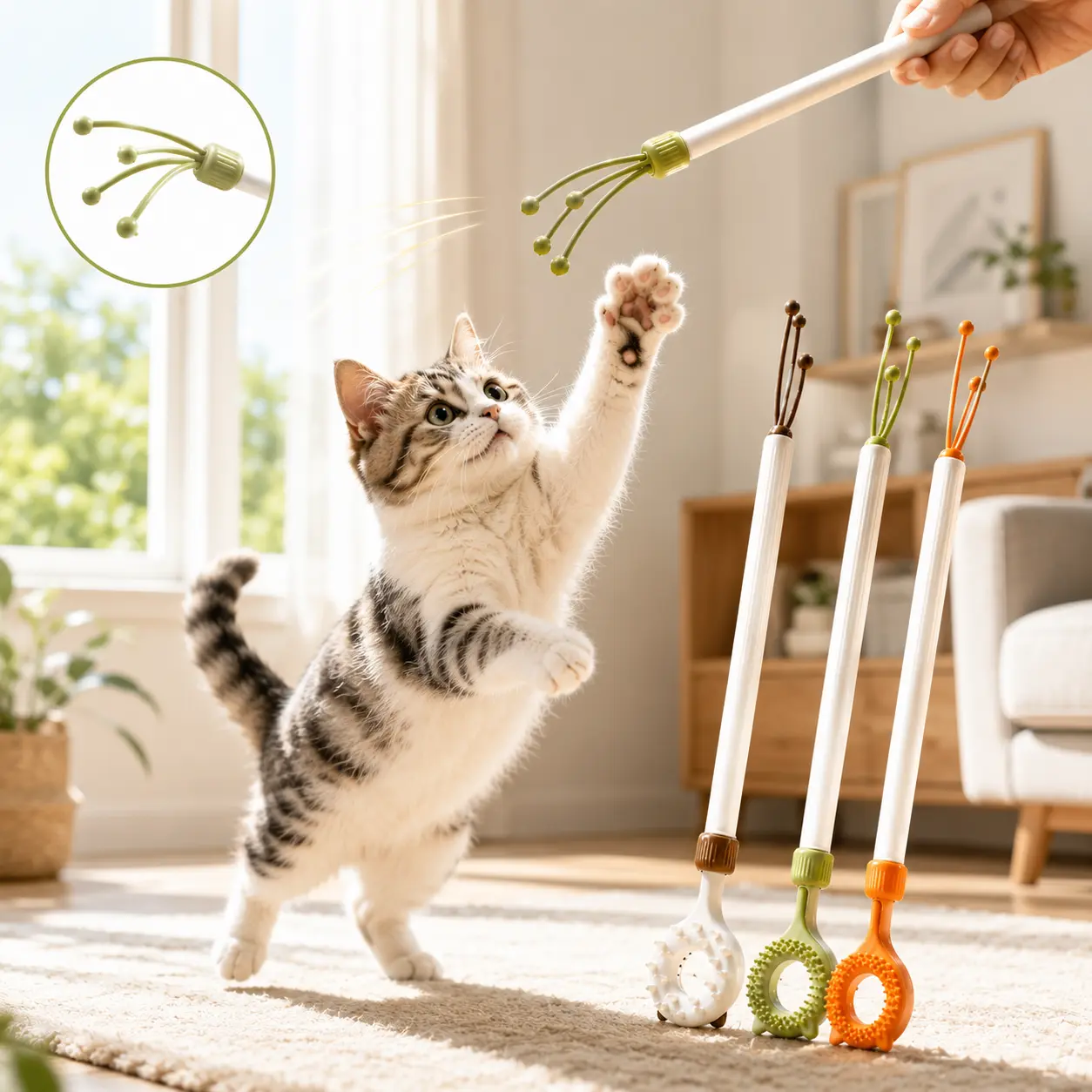 Interactive Cat Toy, Cat Teaser Toy, Cat Wand Toy, Retractable Cat Teaser Wand, Indoor Cat Exercise Toy, Interactive Kitten Toy for Chasing, Playing and Daily Enrichment perfect birthday gift free stuff cool plush ball chewtoy suction cup goals pets bird