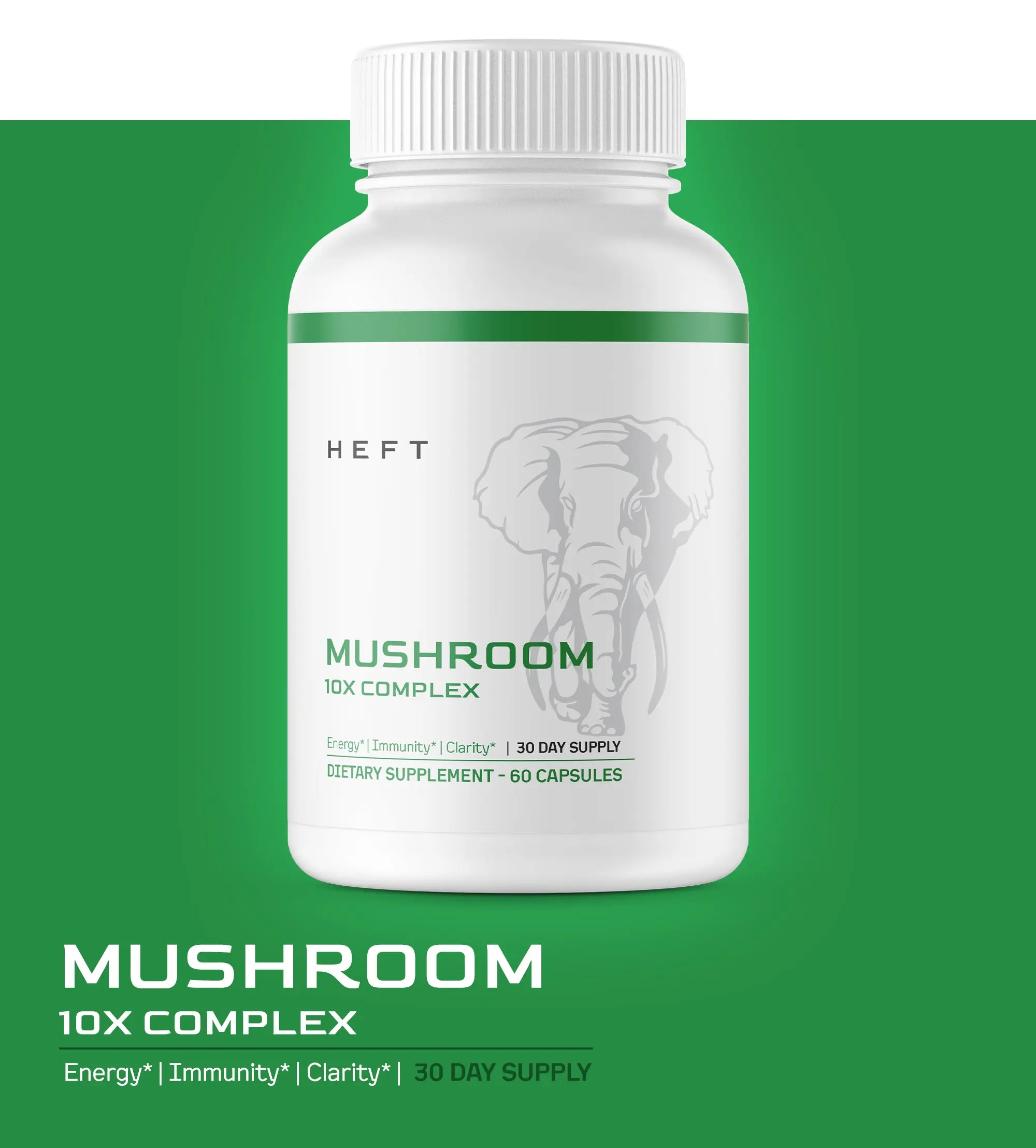 HEFT Mushroom 10X Complex – 60 Capsules | Natural Energy, Immunity & Mental Clarity | 30 Day Supply | Caffeine-Free with Antioxidants & Beta-Glucans | Wellness Support Supplement