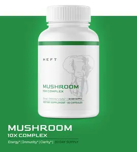 HEFT Mushroom 10X Complex – 60 Capsules | Natural Energy, Immunity & Mental Clarity | 30 Day Supply | Caffeine-Free with Antioxidants & Beta-Glucans | Wellness Support Supplement
