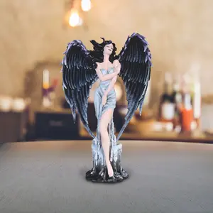 12.5"H Gothic Dark Angel Fairy with Feather Wings Statue Fantasy Decoration Figurine