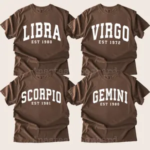 (LEAVE A NOTE OR DM SHOP) Comfort Colors Custom Zodiac Tshirt with Est Year - Espresso, Cute Horoscope Astrology Graphic Tshirt, Unisex Crewneck Tshirt, Personalized Zodiac Energy Gift for Birthday, Star Sign Lovers, Celestial Sweatshirt - AL