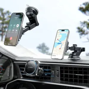 CHGeek 3-in-1 Magsafe Car Charger with 15W Fast Charge Car Phone Mount- Universal Mount for Windshield/Dashboard/Air Vent, 360° Rotating Holder for iPhone 16 Pro/15/14, Samsung Galaxy S24/S23, Anti-Shake Design