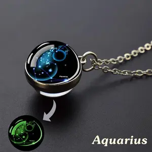 1PC 12 Constellation Necklace Starry Sky Luminous Glass Ball Pendant Necklace for Men Women, Perfect Father's Day Gift