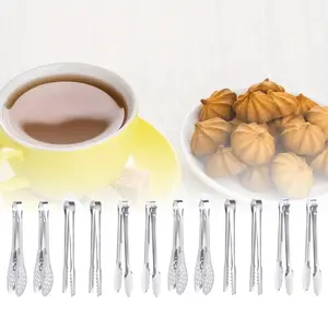 12 Pack Premium Small Serving Tongs, 5 Inch(12.7cm) Mini Stainless steel ice clamp for Christmas party, dinner party, Buffet Stainless Steel Appetizer Tongs