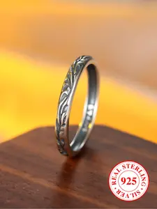 S925 Sterling Silver Fashionable Flower Engraved Ring, Fashion Jewelry for Party, Daily Clothing Decor, Trendy All-match Jewelry for Birthday Gift with Box, Elegant Casual Ring, Elegant Everyday Ring