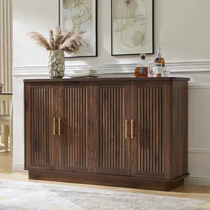 PieDle Modern Sideboard Buffet Cabinet with Storage — Fluted Coffee Bar Cabinet with 4 Doors & Adjustable Shelves for Kitchen, Dining Room, Living Room & Hallway