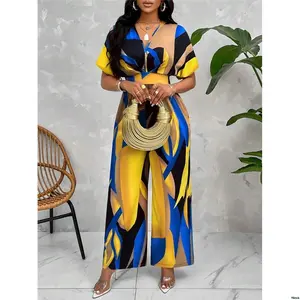 SOLERSUNGraphicPrintBatwingSleeveBeltedJumpsuit RandomFloral