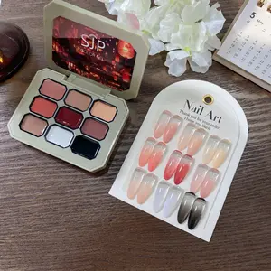 Solid Color Jelly Gel Nail Polish Uv Gel Set, 1 Set 9 Grid Nail Art Gel, Professional Nail Art & Nail Polish for Women & Girls, Elegant Stick on Nails Kit