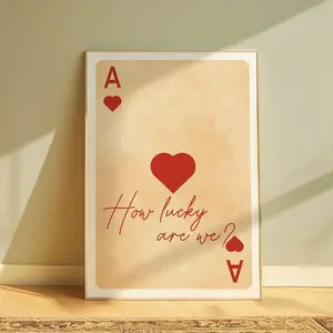 How Lucky Are We Card, Playing Card Retro Print, Trendy Wall Art, Card Poster, Apartment Aesthetic, Printable Wall Art, Preppy Love Poster