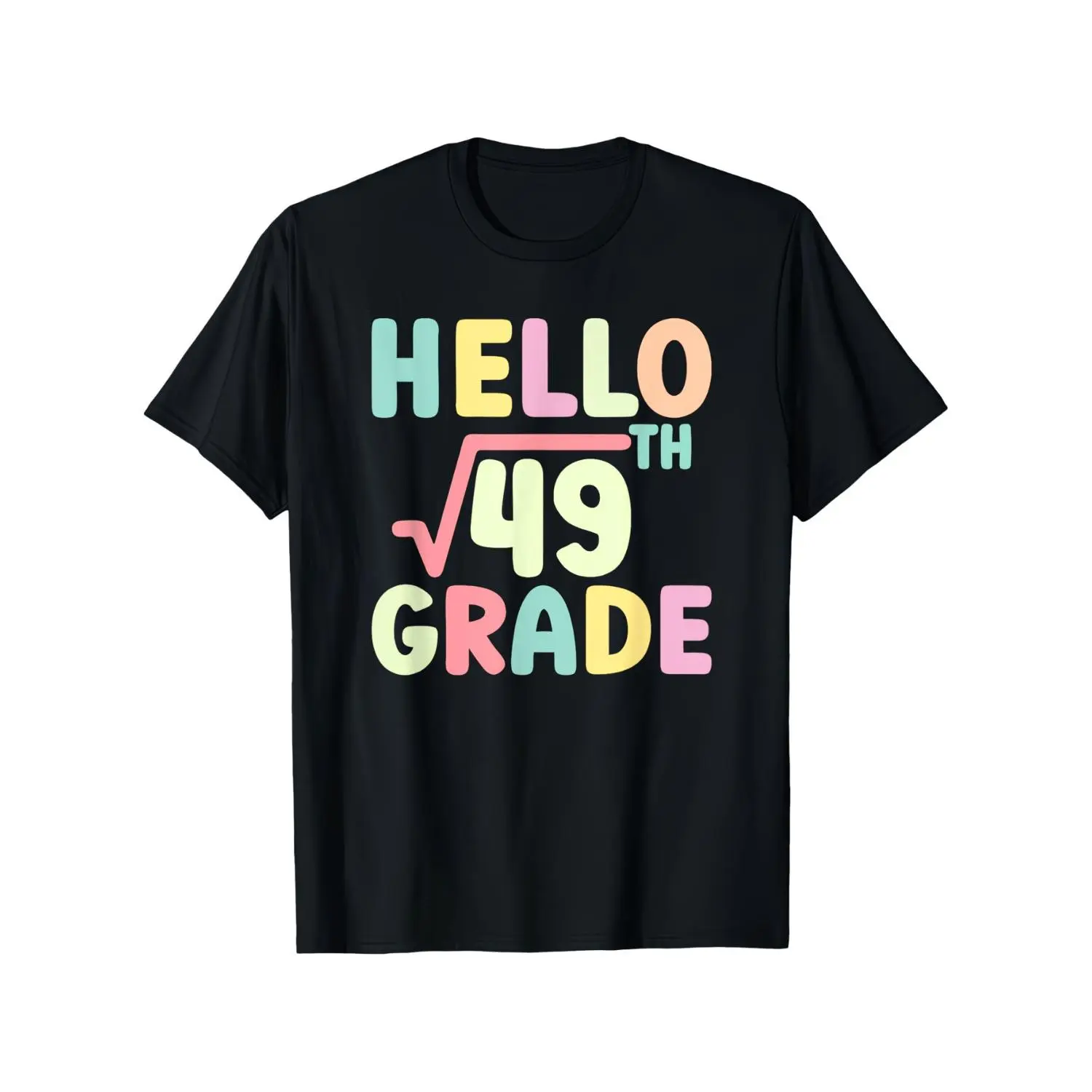 Women's Math-Themed Print Short-Sleeve Cotton T-Shirt, Unisex Round Neck, Square Root of 49 Graphic, Funny Math Joke Design for 7th Grade Students, Back-to-School & Middle School Events Wear, Shortsleeve, Math-Themed Print Women's T-Shirts