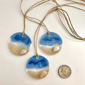 One Resin Necklace Ocean Theme with Sand and Seashell Accents for Beach Lovers