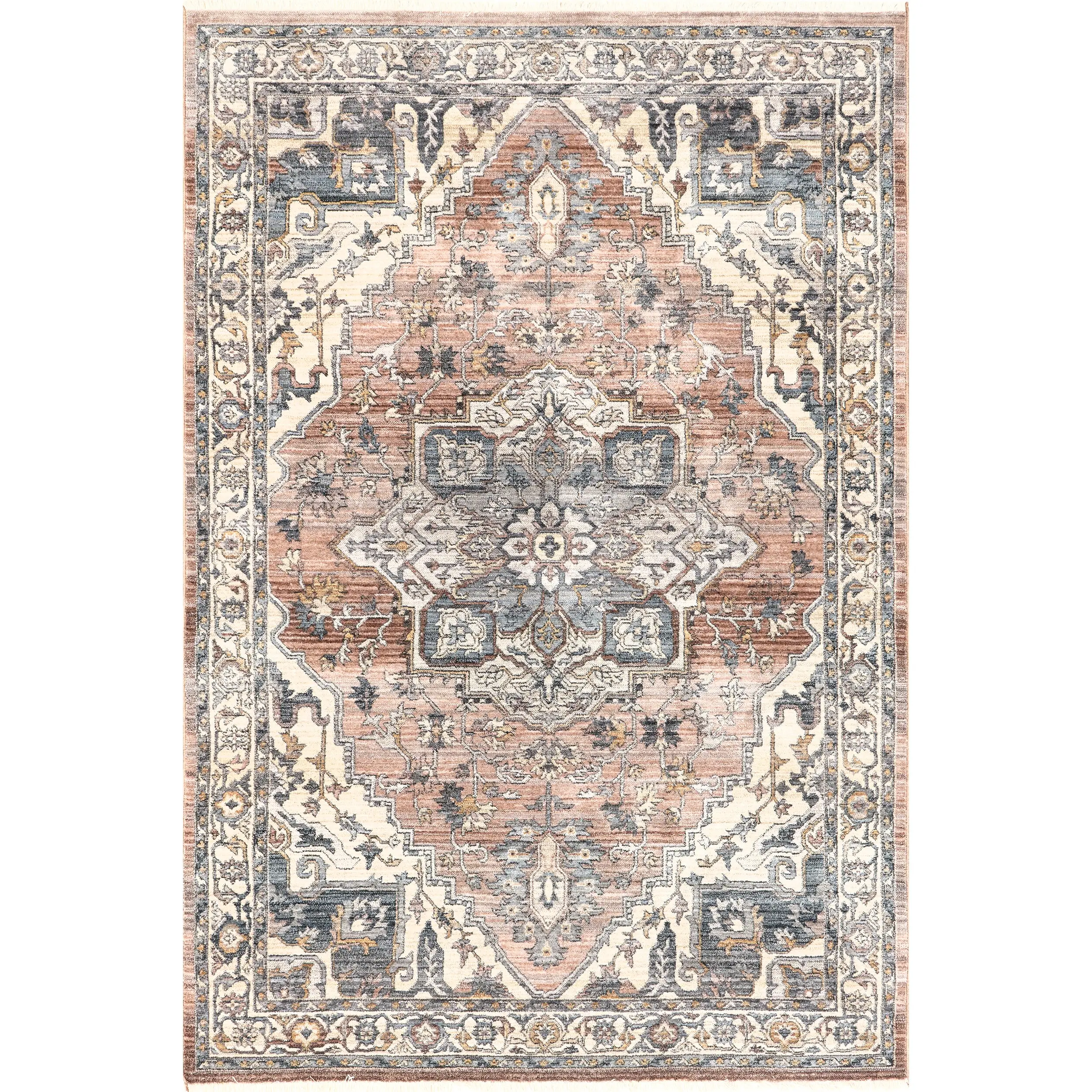 Machine-Made Traditional Faded Medallion Fringe Decorative Indoor Area Rug - Rectangle, Warm Tones, Stain-Resistant, Easy to Clean, 31" Pile Height, Hallway & Kitchen Rug