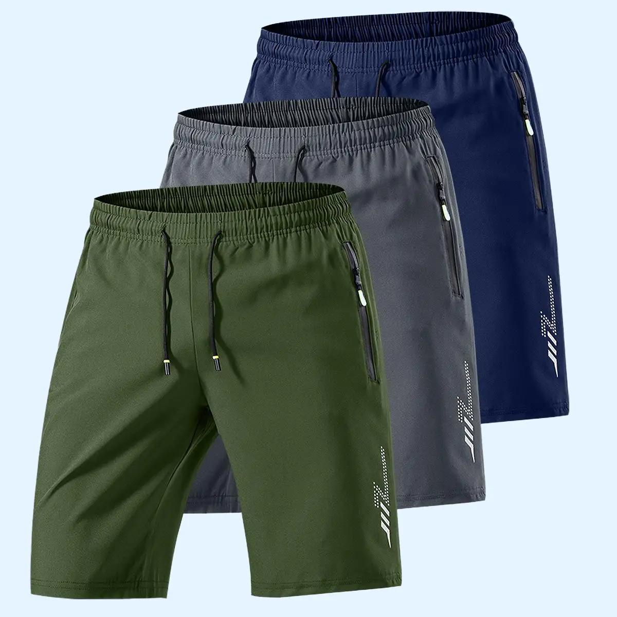 3 Packs Men's Minimalist Everyday Summer Shorts, Lightweight Quick-Dry Breathable Bottoms with Elastic Drawstring Waist & Zipper Pockets, Comfortable Casual Wear for  Gym, Travel & Daily Life