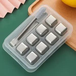 Stainless Steel Ice Cube, 8pcs Creative Ice Cube with Tongs, Ice Cube Tray, Quick Freeze Ice Cube for Beer, Beverage, Whiskey, Bar Utensils
