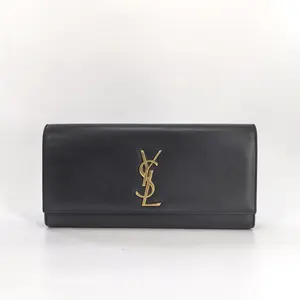 Pre-owned Yves Saint Laurent leather Small Leather Goods Saint Laurent Black Kate Flap Clutch BF0034 NO1