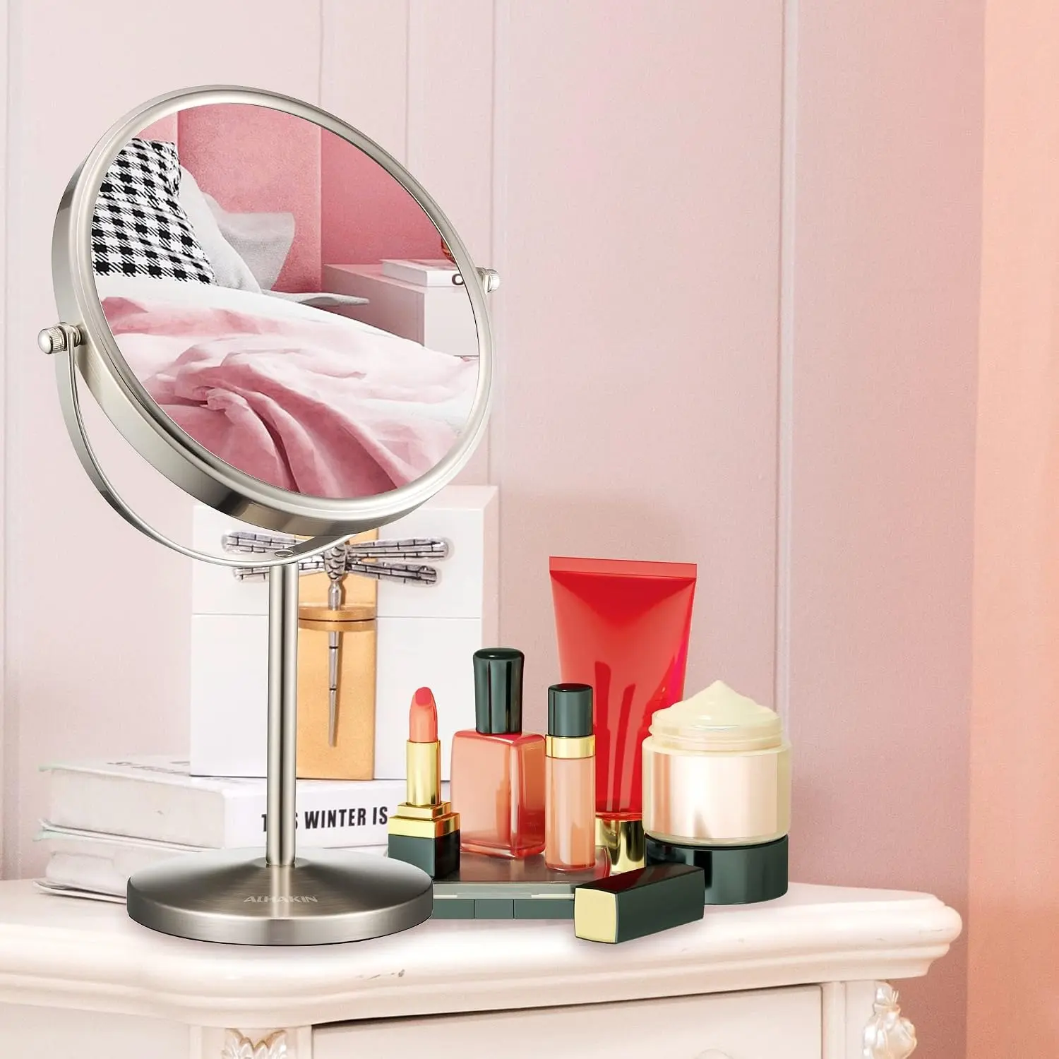 8-Inch Double-Sided Tabletop Mirror - 1X/10X Magnification, Standing Makeup Mirror for Desk Bathroom (Baby & Maternity Decor)