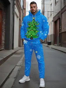 Trendy Christmas Print Hoodie Set, Streetwear Tracksuit Set, Long Sleeve Fitted Casual Sportswear, Below the Ankle Pants, Perfect for Daily Wear, Fall & Winter