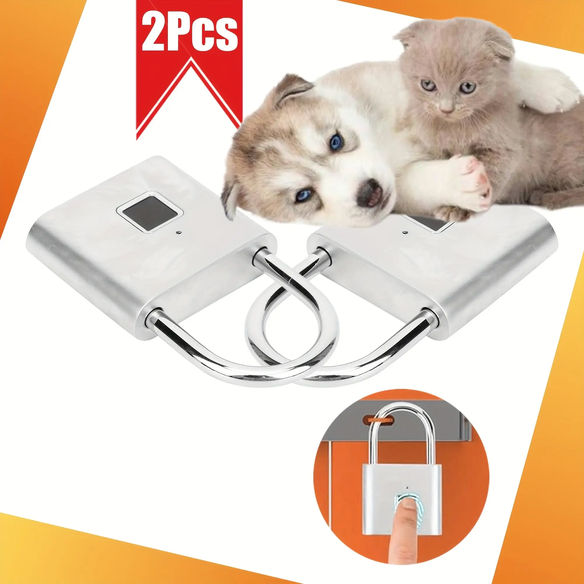 2 PCS Pet Cage Mini Smart Fingerprint Padlock - Premium Pet Cage Security Door Lock with Fingerprint Recognition, Pet Cage Anti-theft Protection, Convenience and Long-lasting USB Rechargeable Battery Life - Great for Protecting Pet Suitcases and Luggage