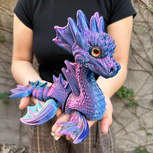 3D Printed Large Dragon (9.8 Inch), Multi-Color Realistic Eyes, Gradual Gradient Dragon Ornament, Perfect Holiday Gift, Birthday Present, Surprise Gift
