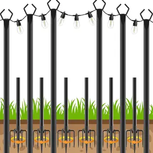 6 Pack String Light Poles, Outdoor String Light Pole 10 ft Forked Metal Light Pole with Adjustable Outdoor Light Stand, Deck, Backyard, Garden, Wedding, Rustproof and Sturdy with Hooks