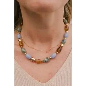 Marble Ball & Metal Bead Necklace – Layered Mixed Material Statement Necklace | My Sister's Cottage