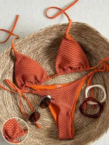 Plus Size Halter Bikini Set with Rhinestone Decor - Sexy Mesh Fabric for Beach Holiday Summer Party
