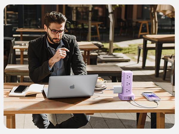 ORICO Power Strip Tower with Multiple Outlets, Tower Extension Cord with 12 AC Outlets 4 USB Ports (2 USB C), Space Saving Design, 5FT Cord Power Tower for Home, Office, Dorm - TPP20
