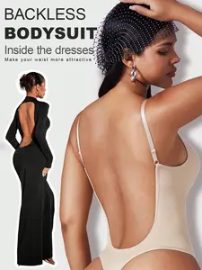 1pc Women's Seamless Backless Bodysuit With Tummy Control