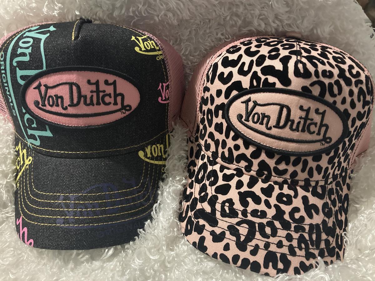 Item: Dark Denim Pink Logo Trucker