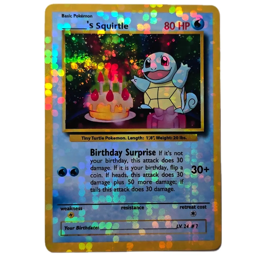 Happy Birthday Squirtle CUTE Display Card Standard Size Pokemon Back Bubble Holographic Finish Clean Corners/Edges Ships Sleeved in Card Saver Bubble Mailer w/ Combined Shipping TCG Adorable