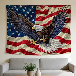 Bald Eagle American Flag Tapestry Patriotic Majestic Style Wall Hanging Suitable for Home Decor Valentine's Day Easter St.Patrick's Day Halloween Christmas and Other Festival Decorations.