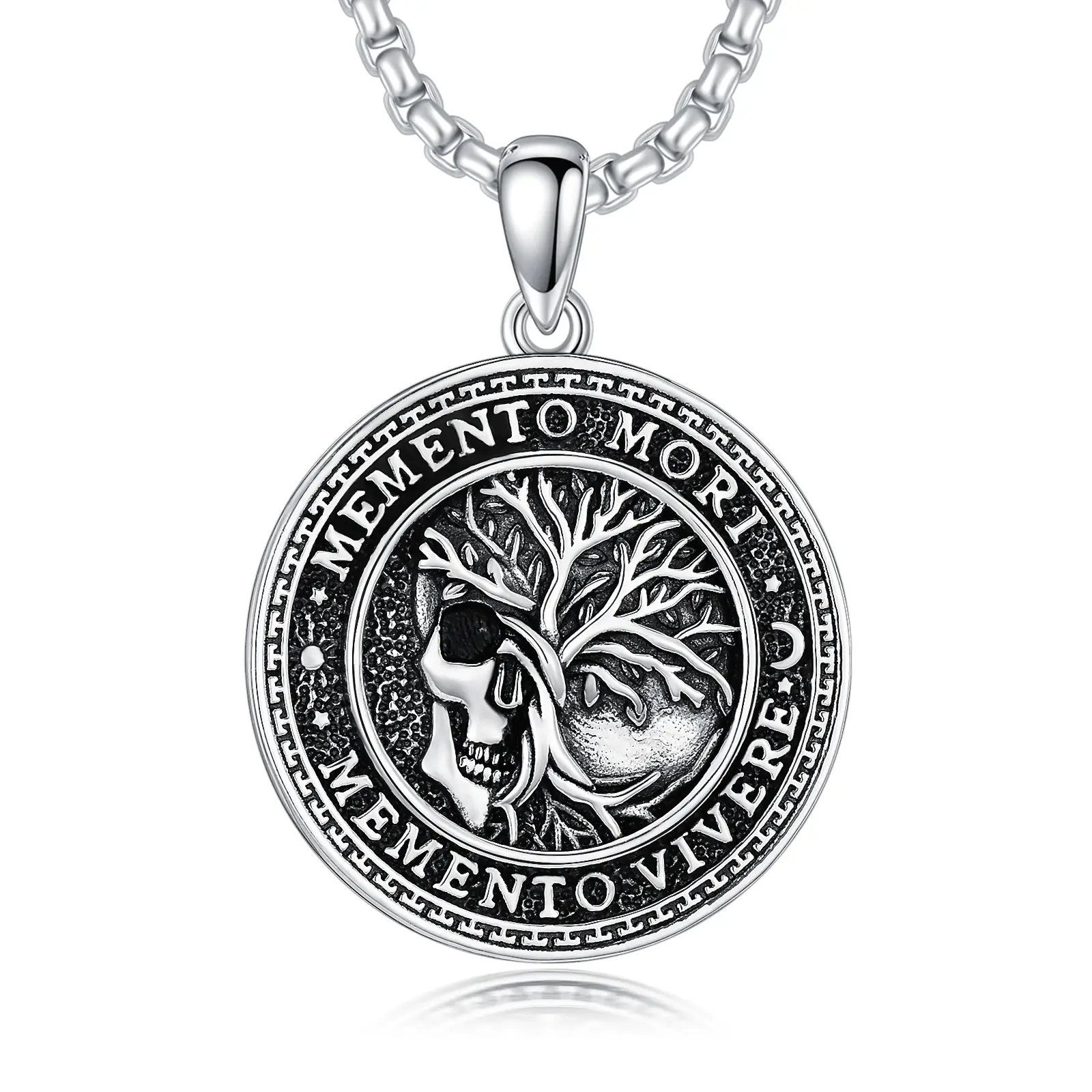 MEIDERBO 925 Sterling Silver Men's Gothic Skull Pendant Necklace, Memento Mori Amulet Protection Jewelry, Father's Day Gifts, Gifts for Boyfriend, Protective, Chain, Unique, Men's Accessories For Adults
