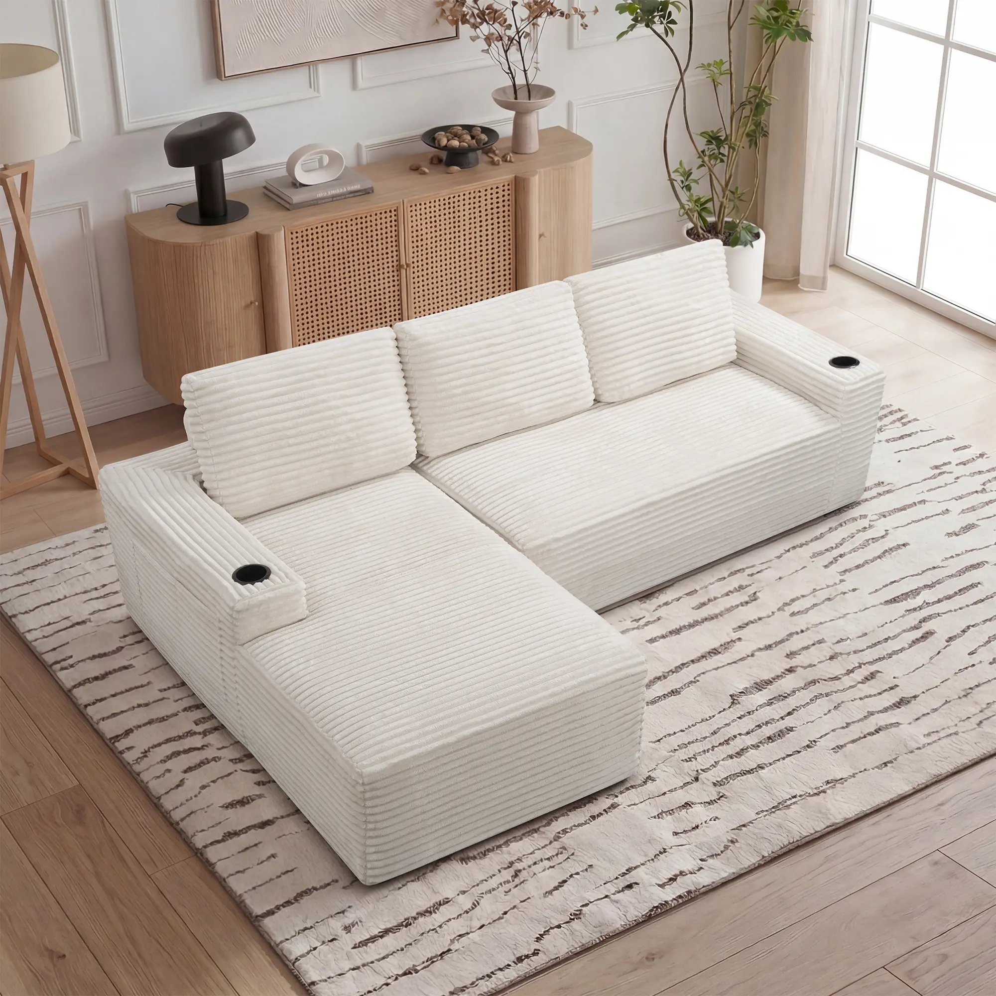 104 Inch Cloud Sectional Couch Modern Modular Sofa with Deep Seat Corduroy Boneless L-Shape Chaise for Living Room Bedroom No Assembly Required Family Size, Living Room Furniture for Apartment, Lounge, Family Room, Office and Home Seating