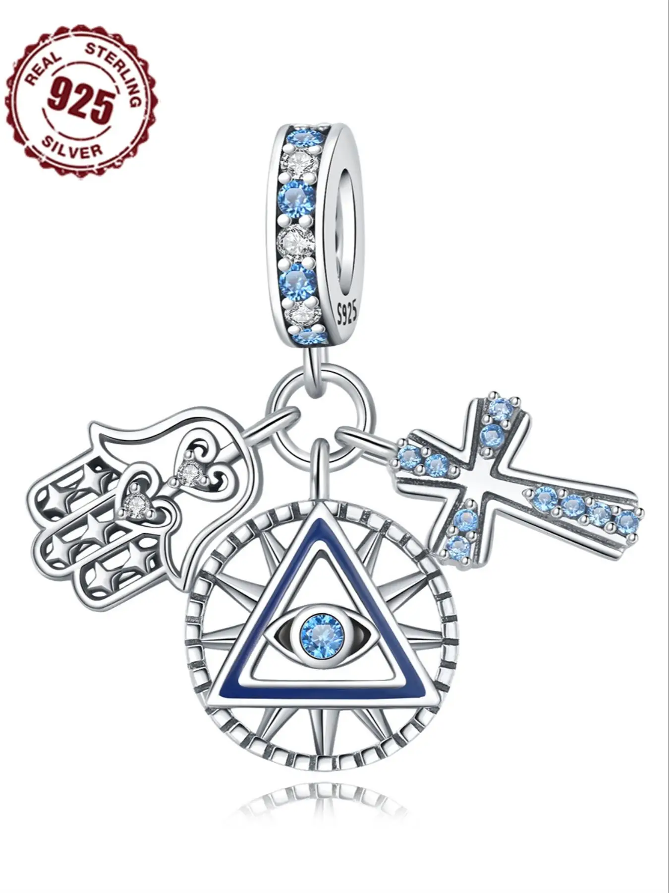 925 Sterling Silver Devil's Eye & Hand of Fatima & Cross Pendant, Religious Symbol, Suitable for DIY Bracelet & Necklace, Accessory Jewelry Birthday G