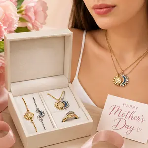 Sun and Moon Celestial Jewelry Set Two-Tone Sparkle Matching Necklace Bracelet Ring for Daily Wear  Accessories for Women Valentines&birthday Boujee Gifts for gf Mother's Day gift