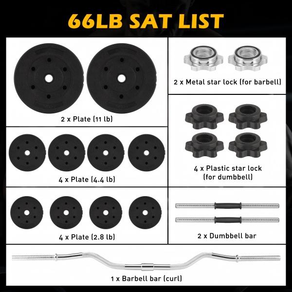 FIXTECH 66LB 2 in 1 Olympic Adjustable Weight Set with Curl bar Used As Barbell for Family fitness, Black