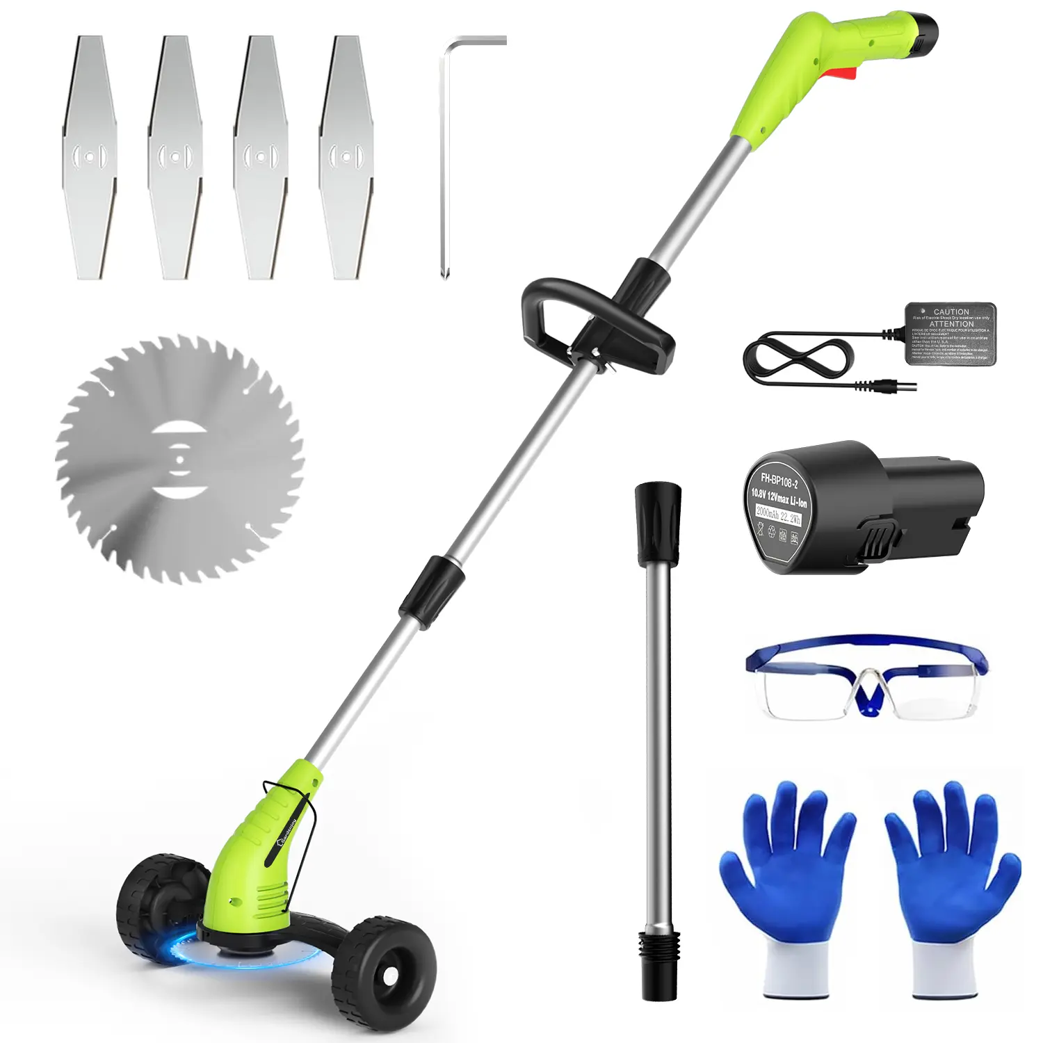 Gardenjoy 12V Lightweight Cordless Grass Trimmer with Wheel, Fast Charger and 2*2.0Ah Batteries |for Yard, Garden, Hedge