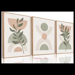 3-Piece Set / Bohemian Wall Art, Artistic Abstract Mural, Green Plant Neutral-Tone Canvas Decorative Painting, Medieval Style Botanical Print Trio, Modern Minimalist, Frameless Wall Decor, Modern Art Design, Artwork, Decoration